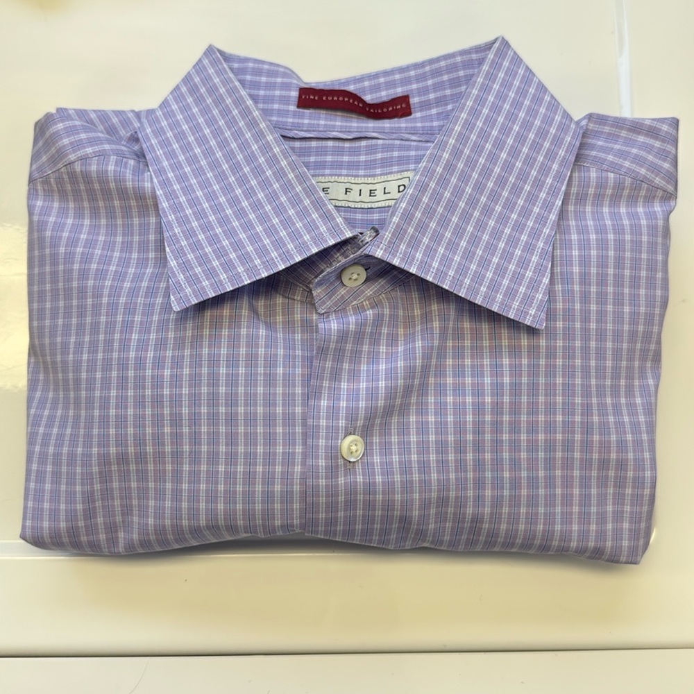 THE FIELD Men's Checkered Button Down Dress Shirt | sz Large | GUC | Purple/blue